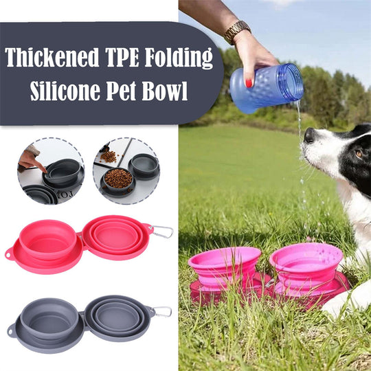 Rubber Foldable Double Bowl Pet Feeding Bowl Pets Supplies Dog Cat Bowls.