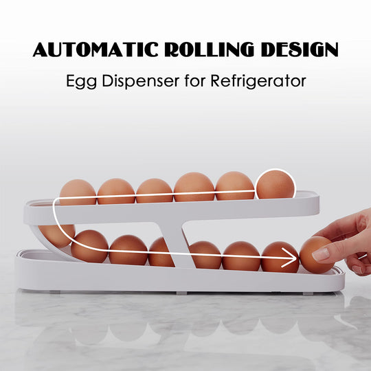 Automatic Scrolling Egg Rack Holder Storage Box Egg Basket Container Organizer Rolldown Refrigerator Egg Dispenser For Kitchen Gadgets.