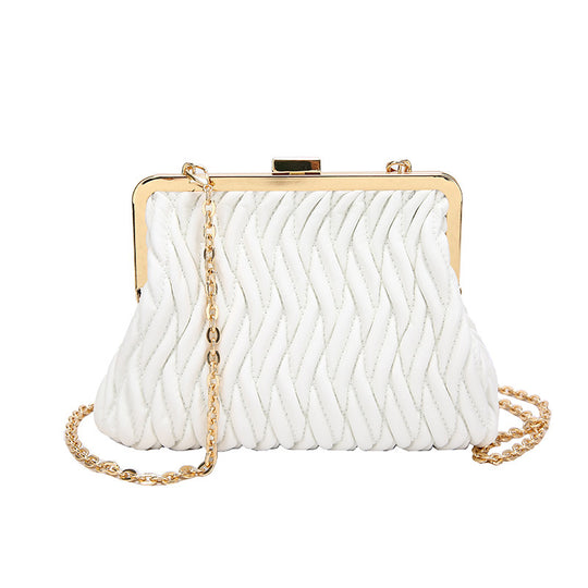 Pleated Handbag with a Textured Chain Shoulder Strap and Lock Detail