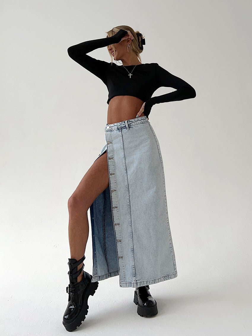Women's Denim Skirt with a Retro Design