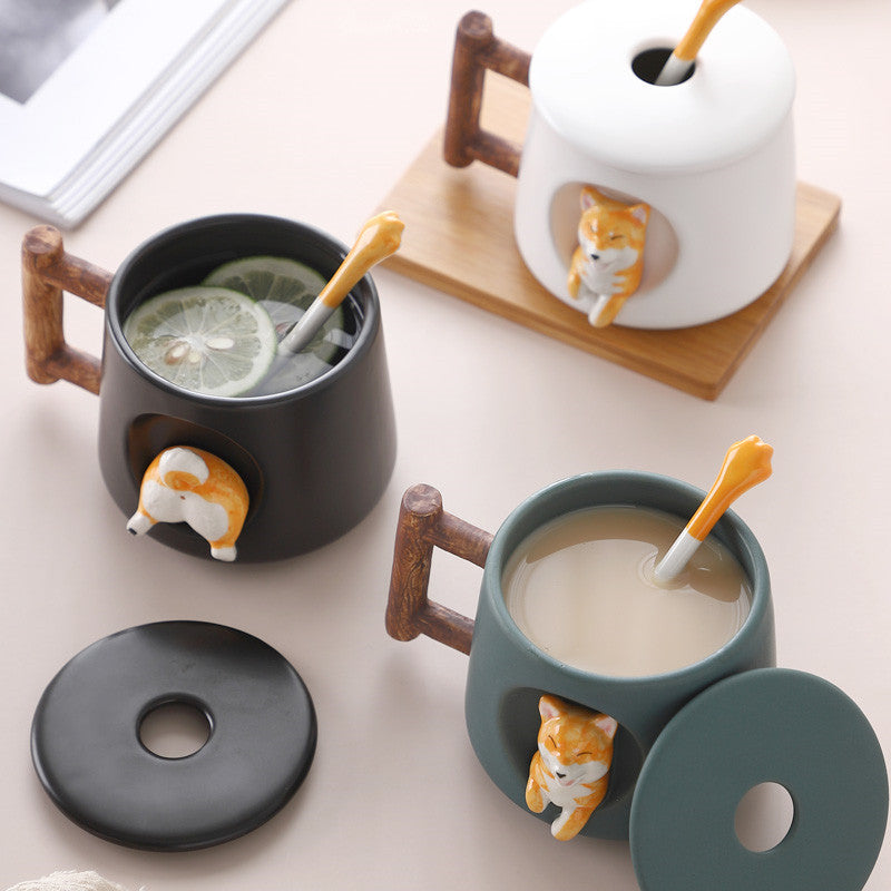 Creative Mug With Lid And Spoon Ceramic