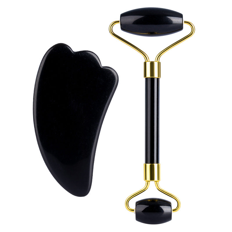 Natural Quartz Scraper Jade Roller Guasha Set Black Genuine.