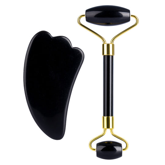 Natural Quartz Scraper Jade Roller Guasha Set Black Genuine.