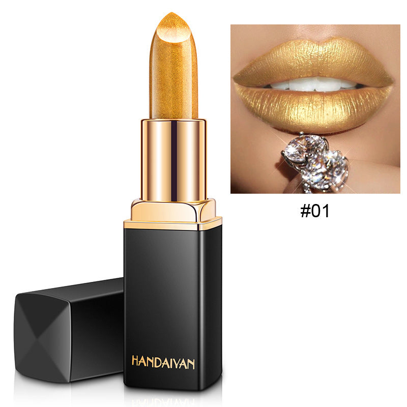 Shiny Metallic Lipstick Pearlescent Color Temperature Change Lipstick Gilt Lipstick.