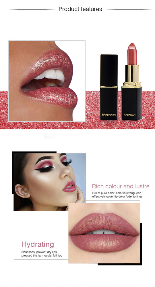 Shiny Metallic Lipstick Pearlescent Color Temperature Change Lipstick Gilt Lipstick.