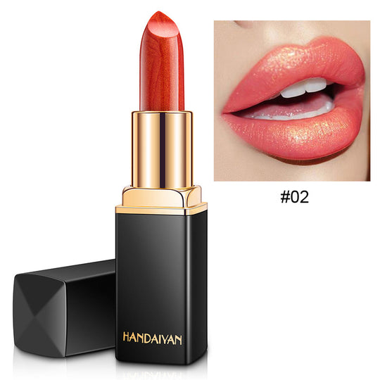 Shiny Metallic Lipstick Pearlescent Color Temperature Change Lipstick Gilt Lipstick.