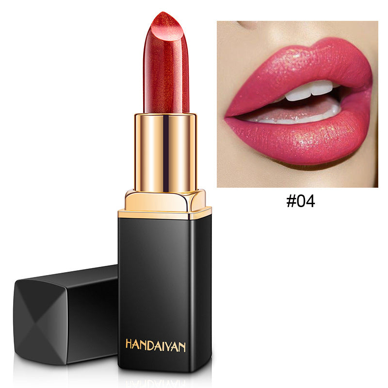 Shiny Metallic Lipstick Pearlescent Color Temperature Change Lipstick Gilt Lipstick.
