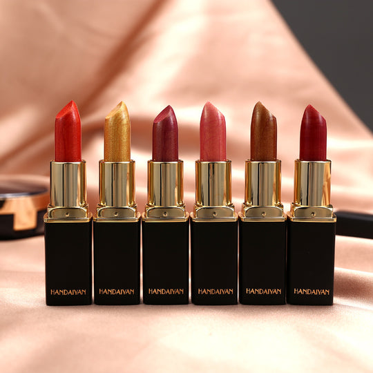 Shiny Metallic Lipstick Pearlescent Color Temperature Change Lipstick Gilt Lipstick.