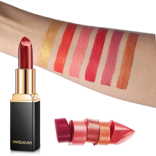 Shiny Metallic Lipstick Pearlescent Color Temperature Change Lipstick Gilt Lipstick.