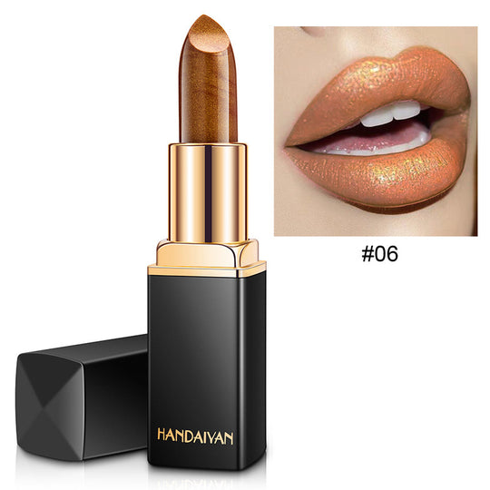 Shiny Metallic Lipstick Pearlescent Color Temperature Change Lipstick Gilt Lipstick.