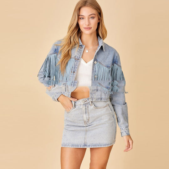 Tassel Denim Coat Short Polo Collar Jacket