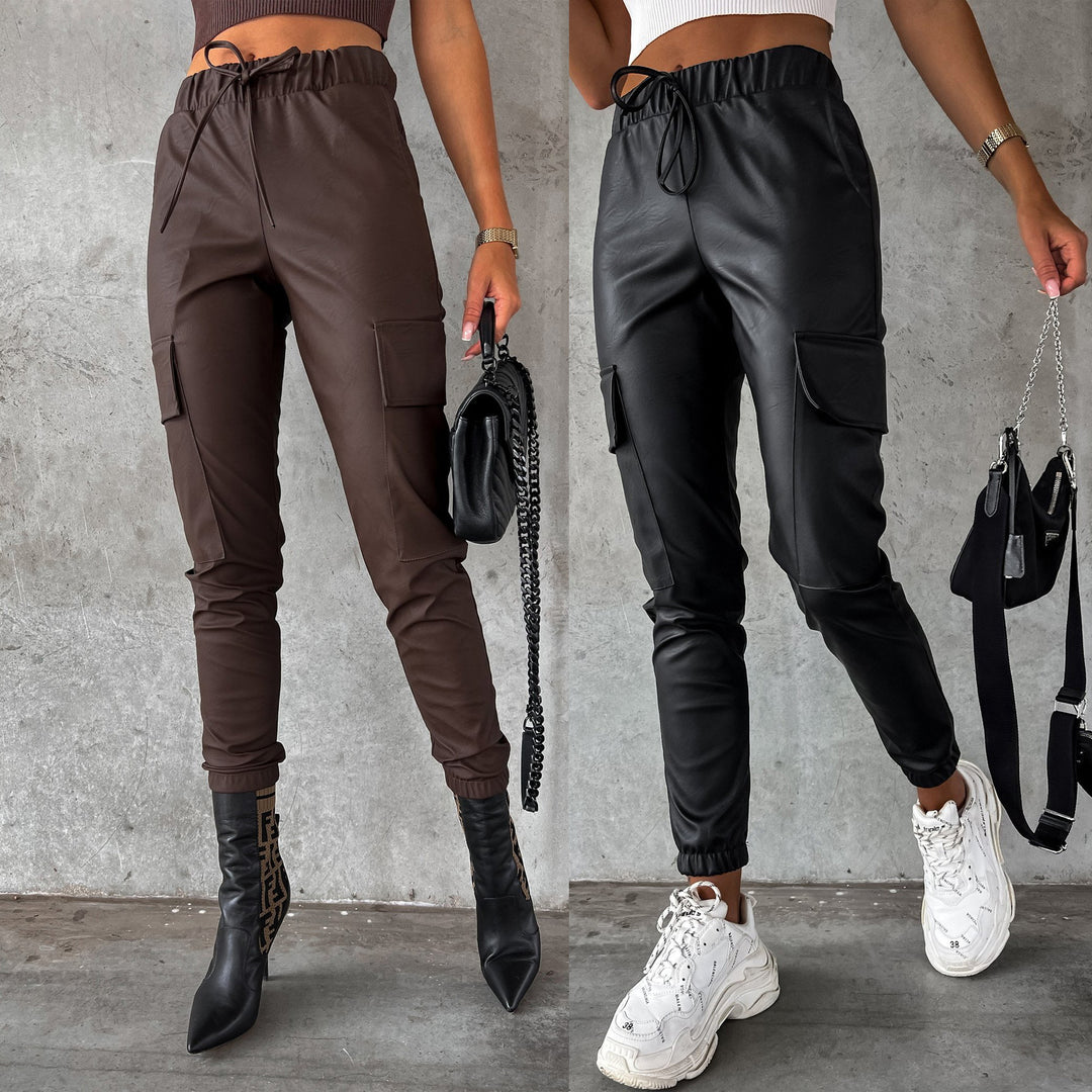 Street Style Leather Pants with a Tight Waist Fit for Women