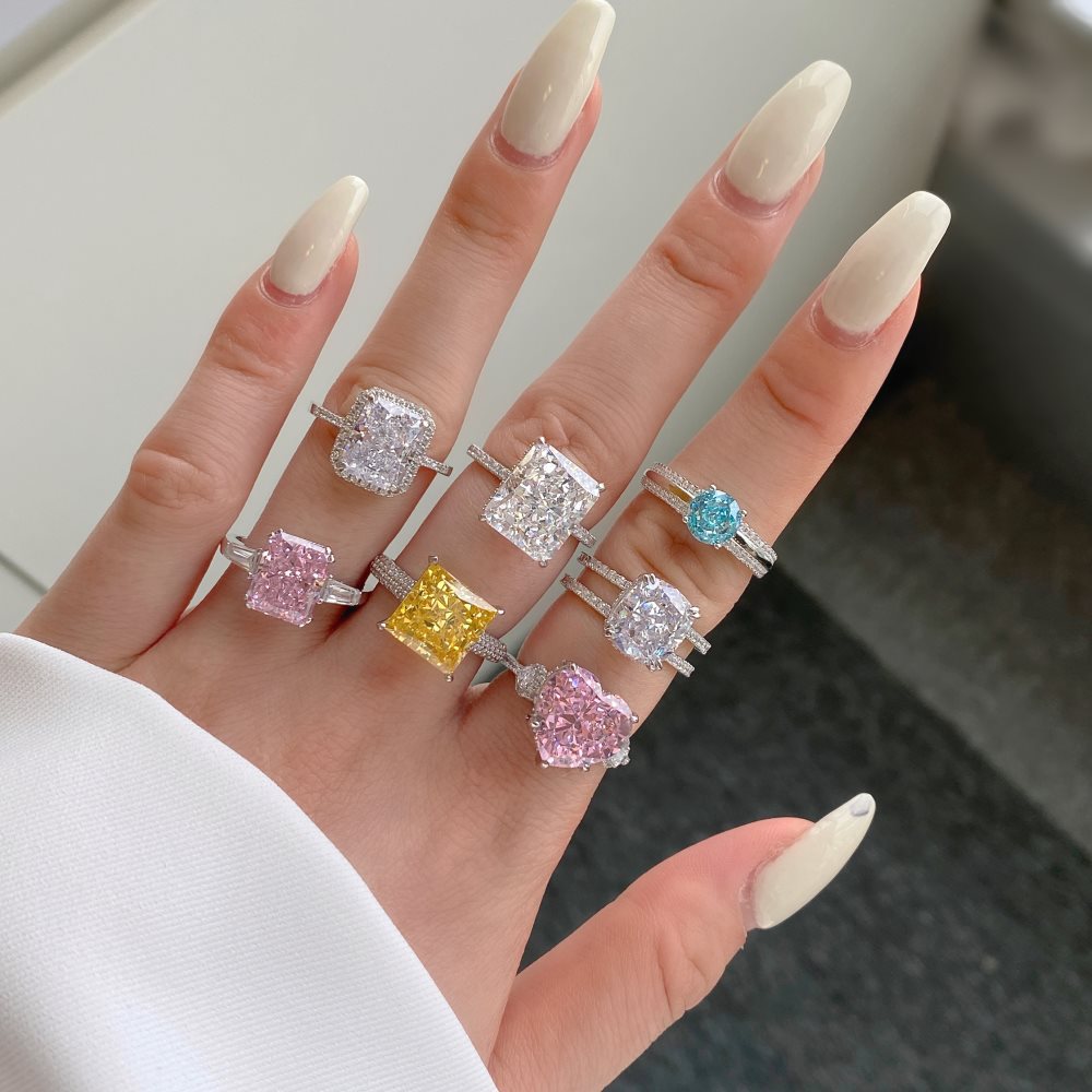 Sparkling Ice Cut Square Heart Snowflake Zircon Ring Color