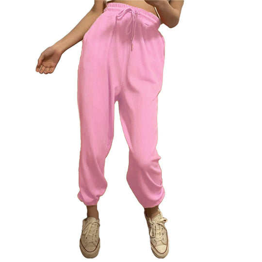 Ankle-Length Pants for Women with a Fashionable Solid Color and Banded Design