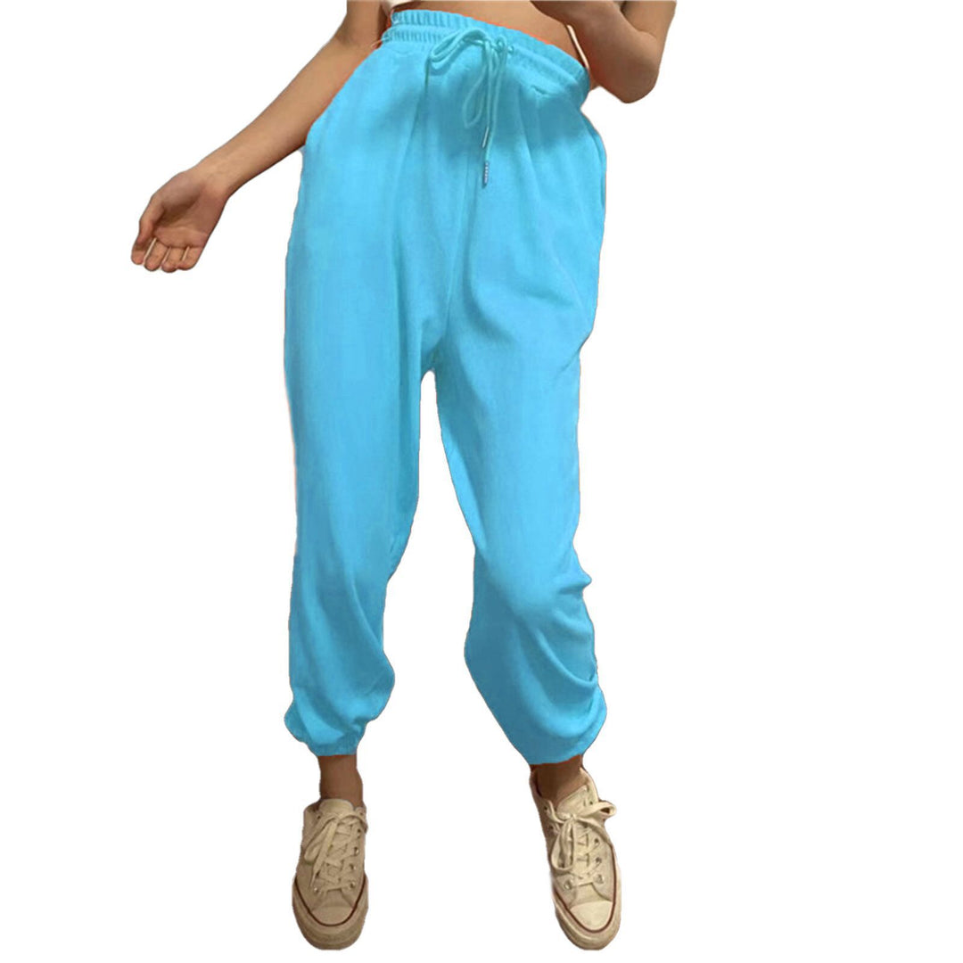 Ankle-Length Pants for Women with a Fashionable Solid Color and Banded Design