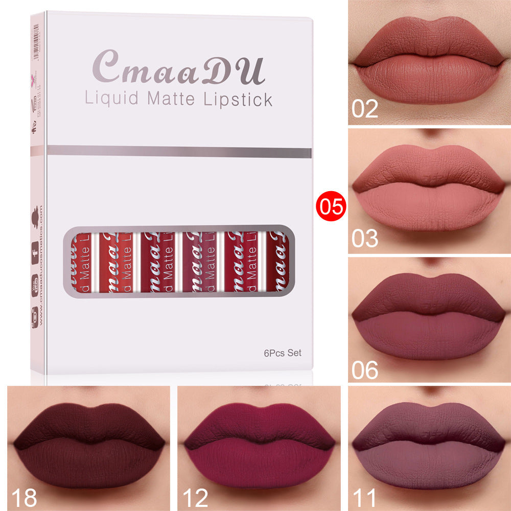 6 Boxes Of Matte Non-stick Cup Waterproof Lipstick Long Lasting Lip Gloss.