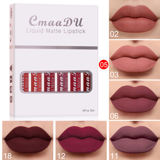 6 Boxes Of Matte Non-stick Cup Waterproof Lipstick Long Lasting Lip Gloss.