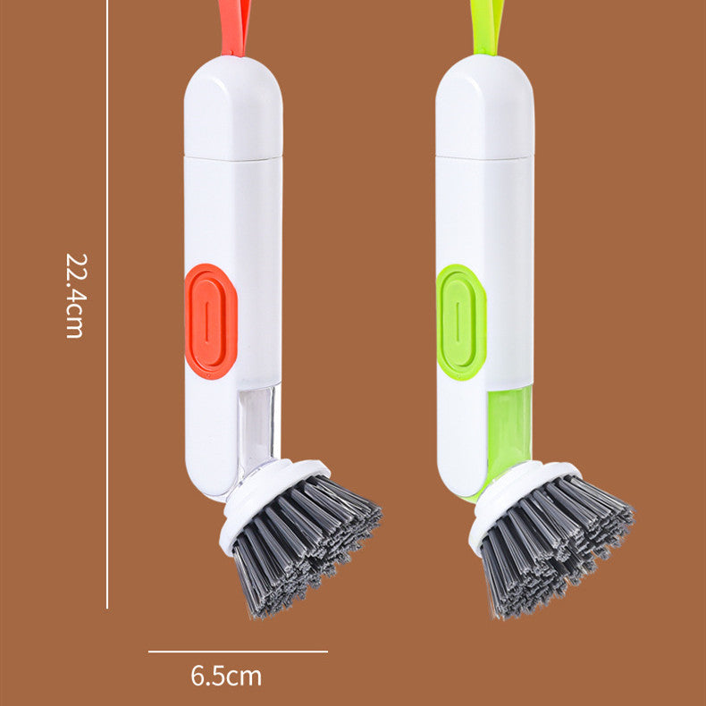 Multi-Functional Long-Handle Liquid-Filled Cleaning Brush Washing Up Brushes With Liquid Dispenser Two Replacement Heads For Kitchen Cleaning Brush Gadgets.