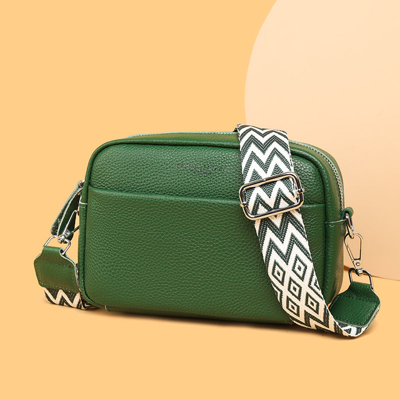 Small Square Fashion Crossbody Bag for Women with Rhombus Embroidered Wide Shoulder Strap