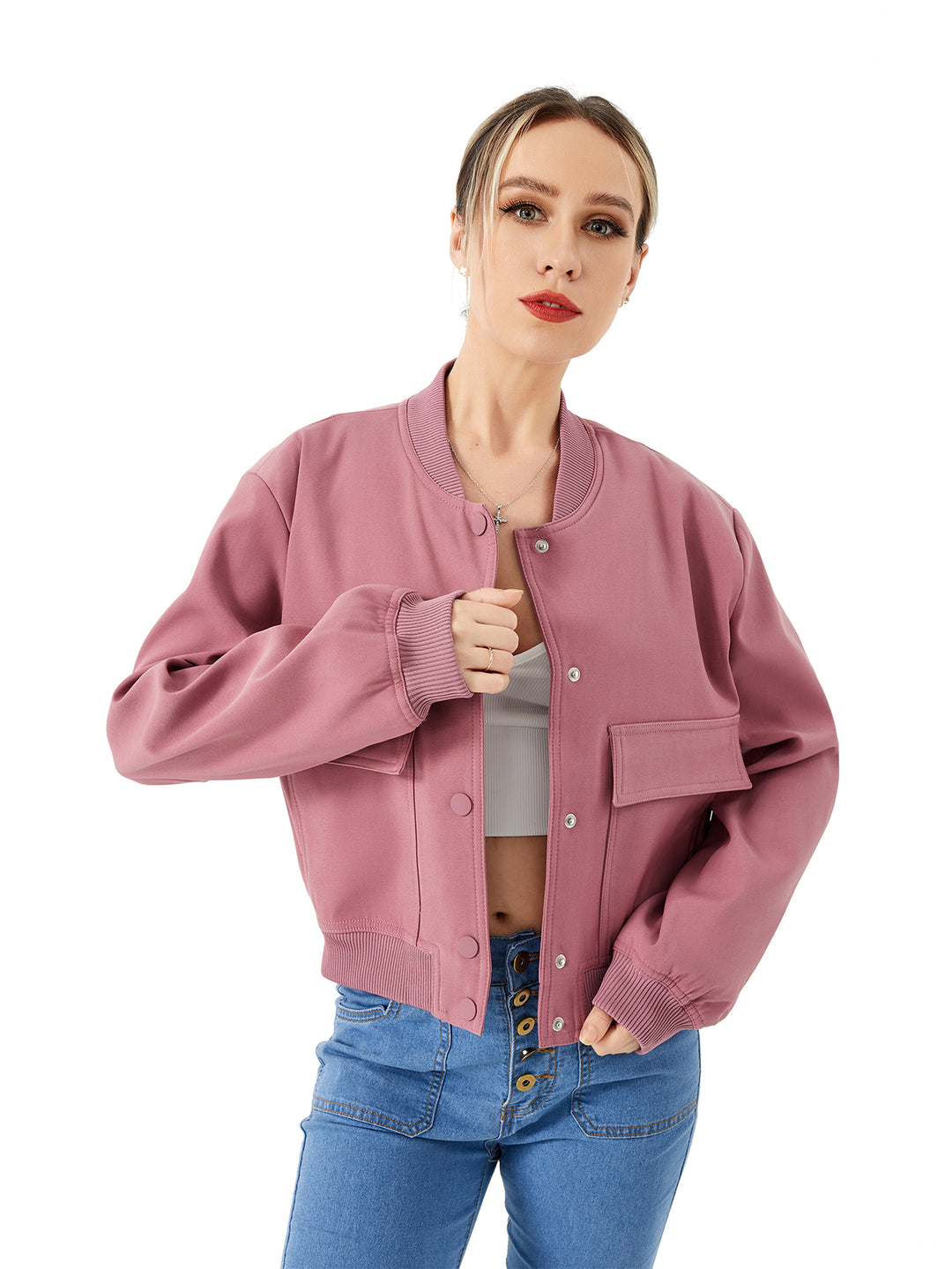 Women's Lightweight Cropped Bomber Jacket Casual