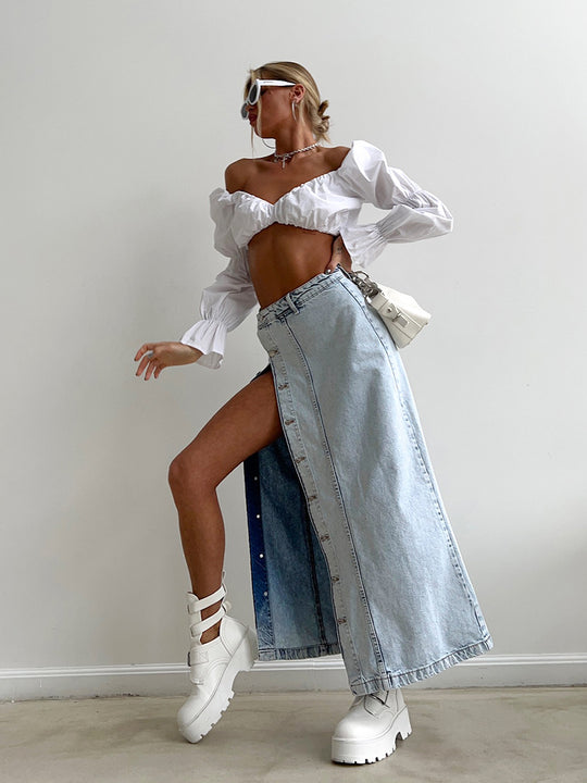Women's Denim Skirt with a Retro Design