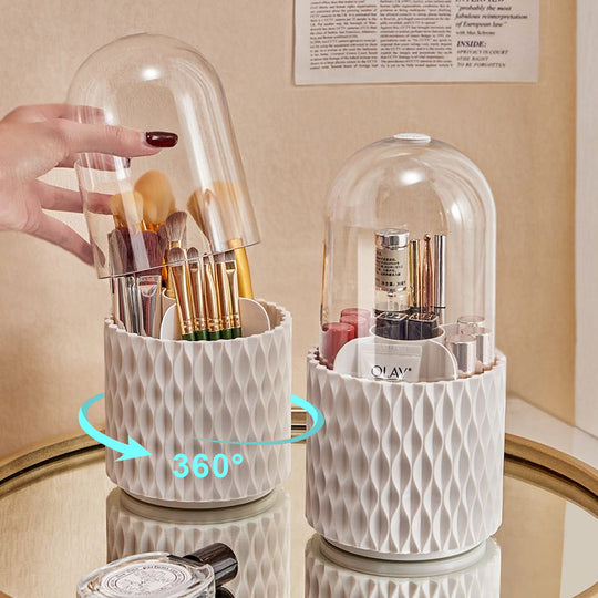 360 Rotating Large Capacity Transparent Makeup Brush Storage Pen Holder Acrylic Dust With Lid Desktop Cosmetic Storage Box.