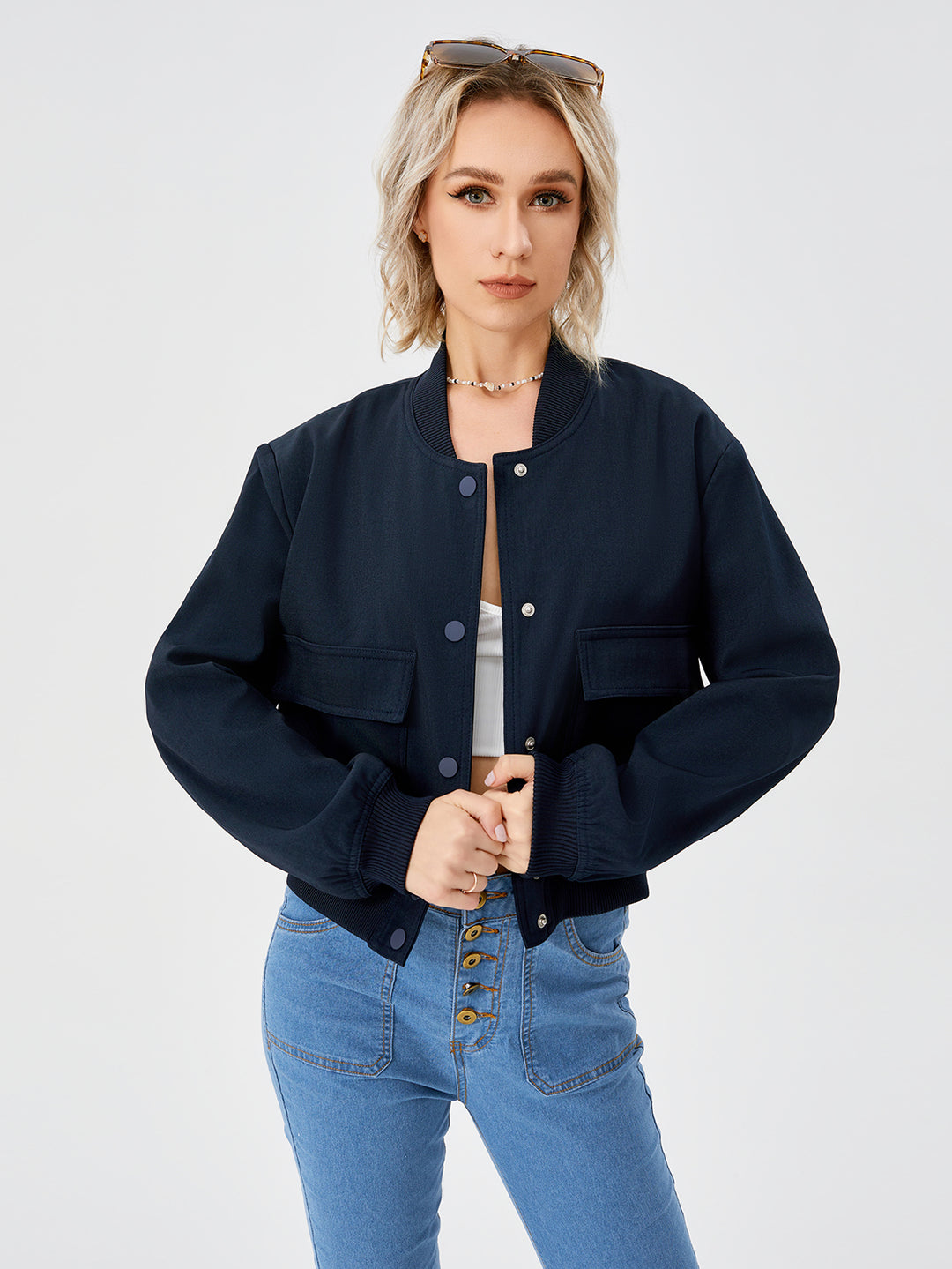 Women's Lightweight Cropped Bomber Jacket Casual