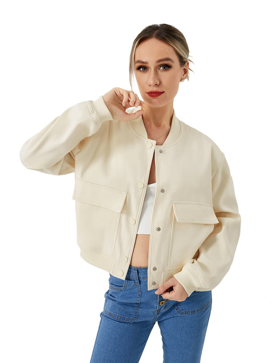 Women's Lightweight Cropped Bomber Jacket Casual