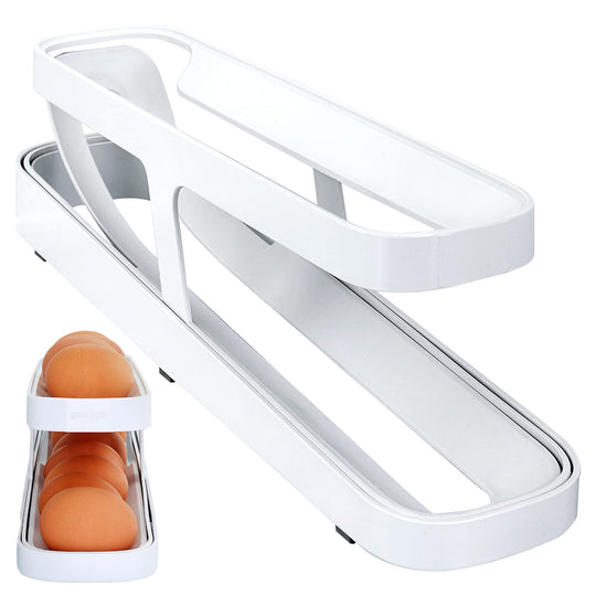 Automatic Scrolling Egg Rack Holder Storage Box Egg Basket Container Organizer Rolldown Refrigerator Egg Dispenser For Kitchen Gadgets.