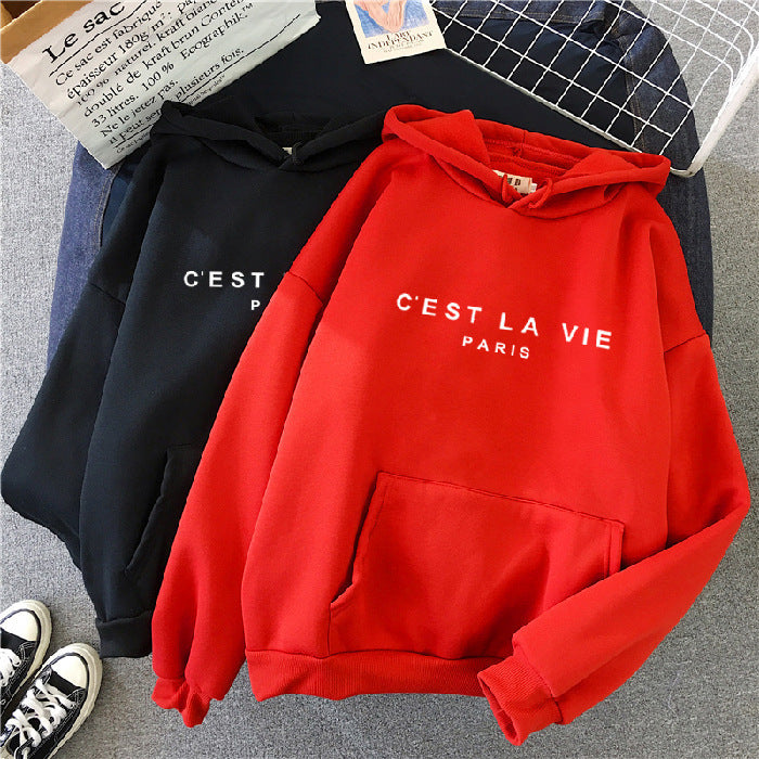 "C'est La Vie" Printed Hoodie.