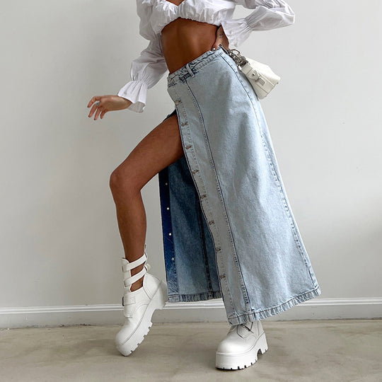 Women's Denim Skirt with a Retro Design