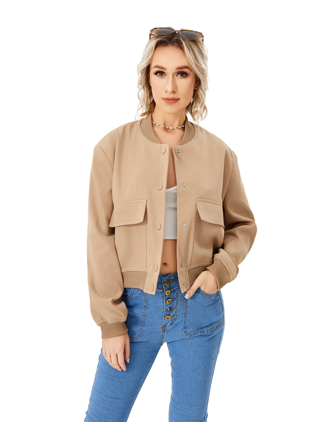 Women's Lightweight Cropped Bomber Jacket Casual