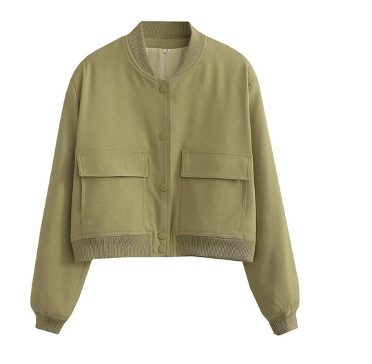Women's Lightweight Cropped Bomber Jacket Casual