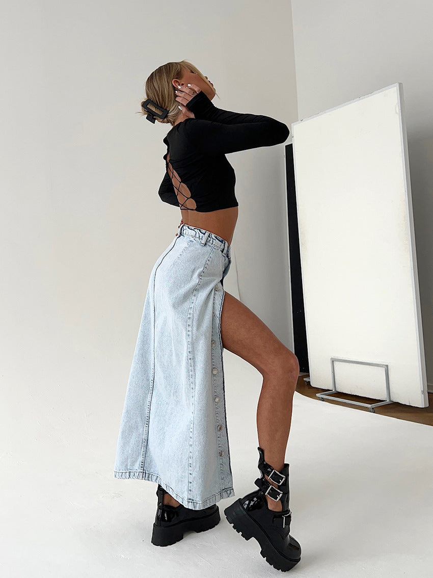Women's Denim Skirt with a Retro Design