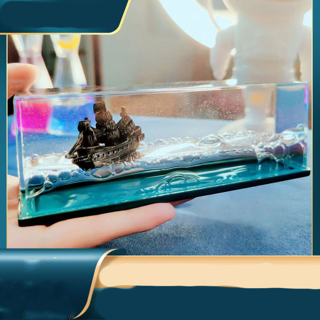 Creative Cruise Ship Decoration Fluid Drift Bottle Desktop Decorative Ornament.