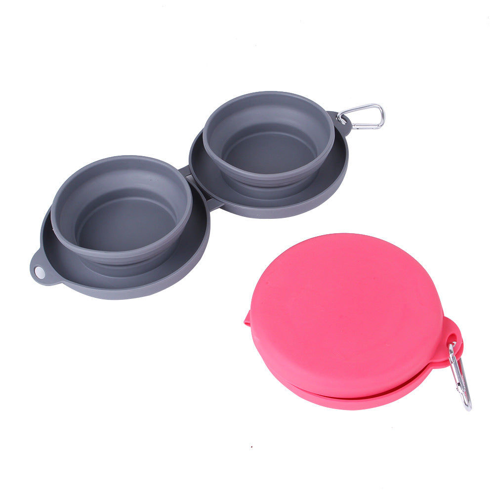 Rubber Foldable Double Bowl Pet Feeding Bowl Pets Supplies Dog Cat Bowls.