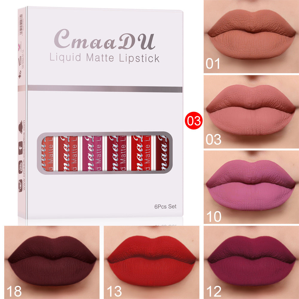 6 Boxes Of Matte Non-stick Cup Waterproof Lipstick Long Lasting Lip Gloss.