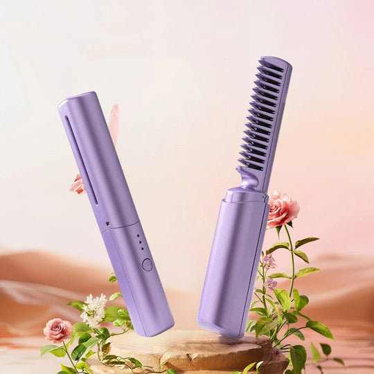 Professional Wireless Hair Straightener Curler Comb Fast Heating Negative Ion Straightening Curling Brush Hair Styling Tools.