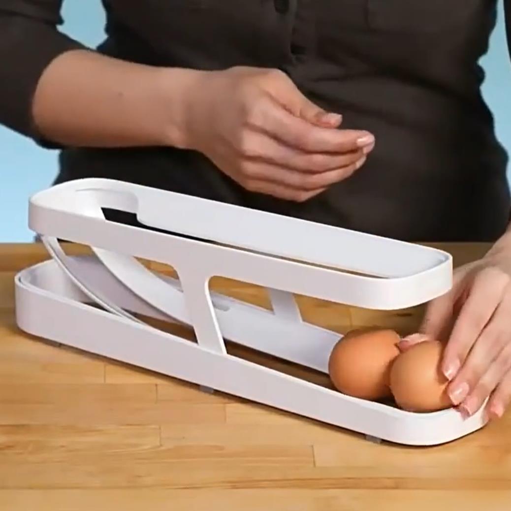 Automatic Scrolling Egg Rack Holder Storage Box Egg Basket Container Organizer Rolldown Refrigerator Egg Dispenser For Kitchen Gadgets.