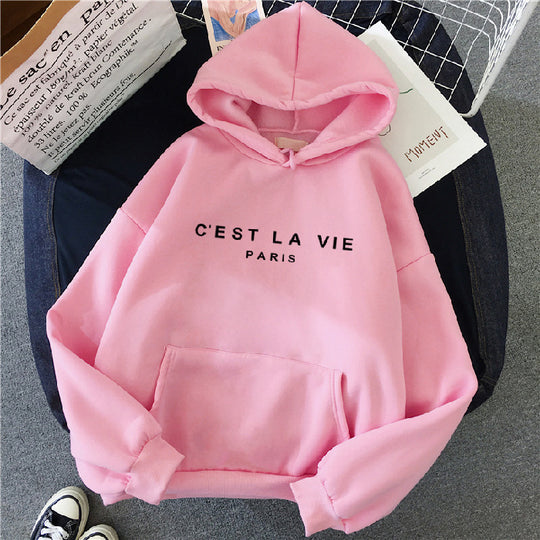 "C'est La Vie" Printed Hoodie.