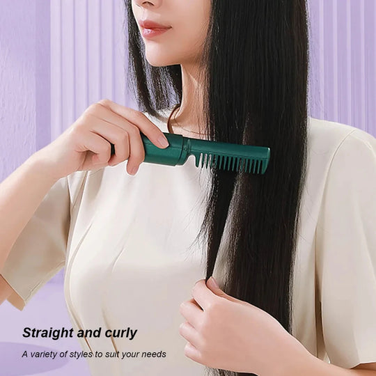 Professional Wireless Hair Straightener Curler Comb Fast Heating Negative Ion Straightening Curling Brush Hair Styling Tools.