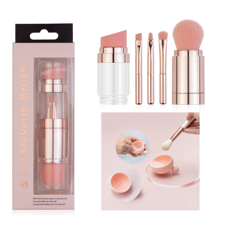5-in-1 Makeup Brushes Multifunctional Portable Foundation Eyeshadow Puff Powder Maquillaje Cosmetic With Brush Cleaning Bowl.