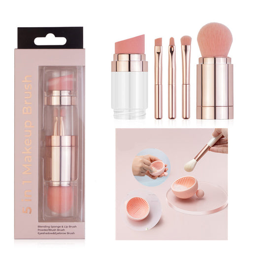 5-in-1 Makeup Brushes Multifunctional Portable Foundation Eyeshadow Puff Powder Maquillaje Cosmetic With Brush Cleaning Bowl.