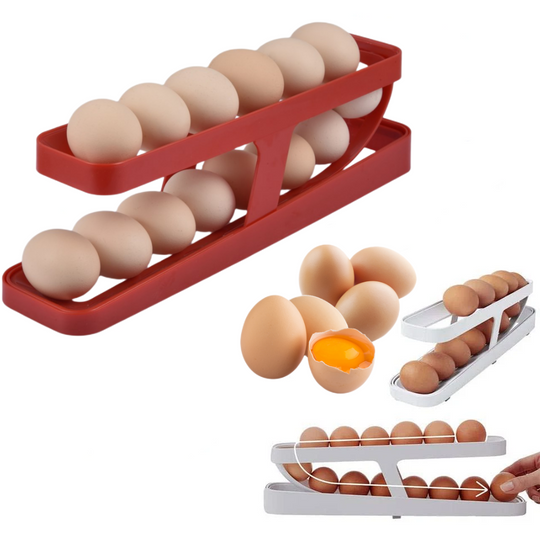 Automatic Scrolling Egg Rack Holder Storage Box Egg Basket Container Organizer Rolldown Refrigerator Egg Dispenser For Kitchen Gadgets.