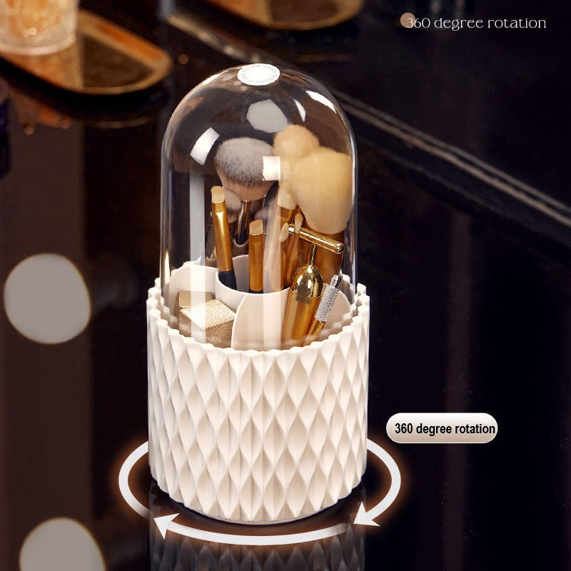 360 Rotating Large Capacity Transparent Makeup Brush Storage Pen Holder Acrylic Dust With Lid Desktop Cosmetic Storage Box.