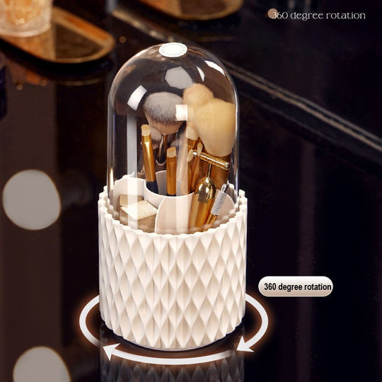 360 Rotating Large Capacity Transparent Makeup Brush Storage Pen Holder Acrylic Dust With Lid Desktop Cosmetic Storage Box.