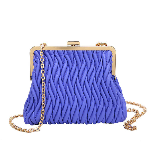 Pleated Handbag with a Textured Chain Shoulder Strap and Lock Detail