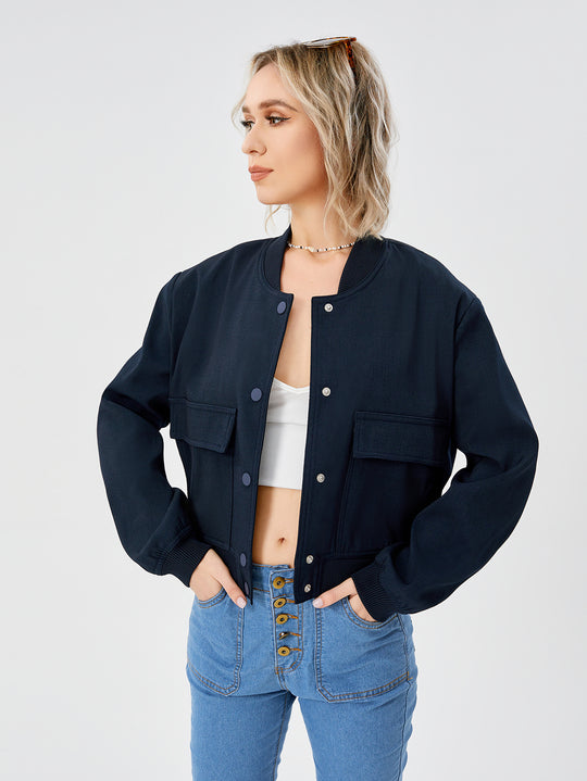 Women's Lightweight Cropped Bomber Jacket Casual