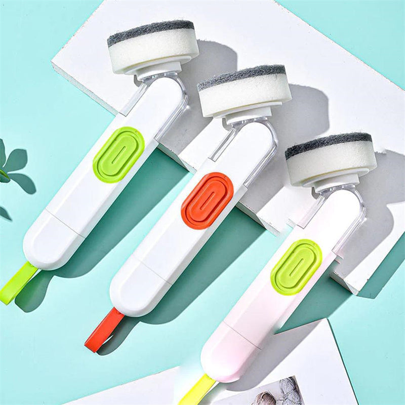 Multi-Functional Long-Handle Liquid-Filled Cleaning Brush Washing Up Brushes With Liquid Dispenser Two Replacement Heads For Kitchen Cleaning Brush Gadgets.