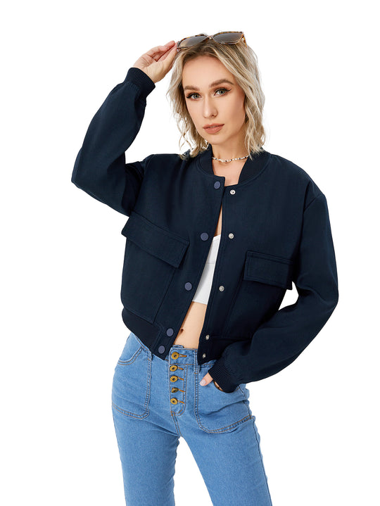 Women's Lightweight Cropped Bomber Jacket Casual